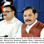 KP Advisor to Chief Minister on Higher Education Mushtaq Ahmad Ghani addressing a press conference R