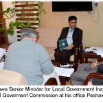 Khyber Pakhtunkhwa Senior Minister for Local Government Inayatullah chairing a meeting R