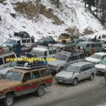 vehicles waiting at lowari tunnel Chitral