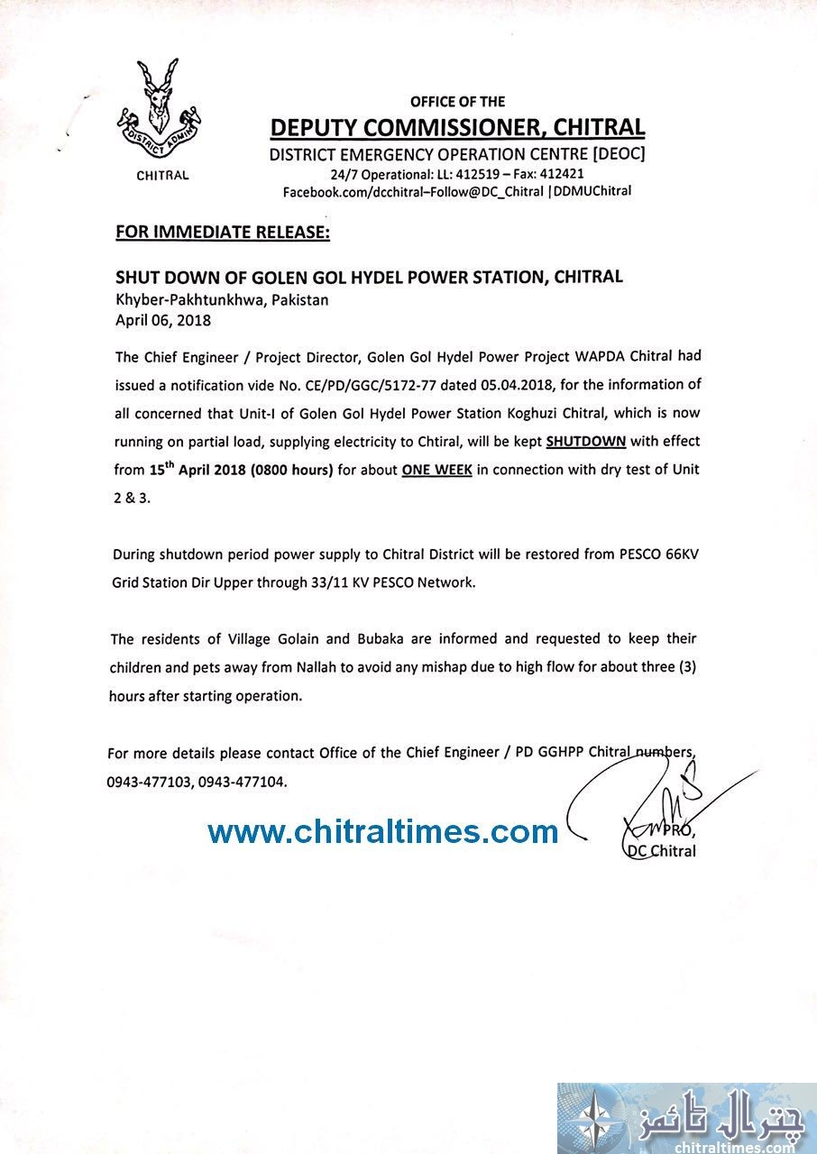DC Chitral press release