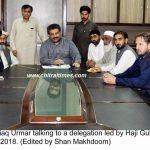 KP Minister for Forest Ishtiaq Urmar talking to a delegation led by Haji Gul Nawaz from Chatral