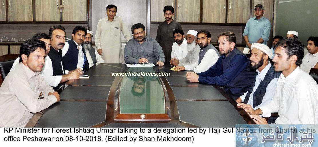 KP Minister for Forest Ishtiaq Urmar talking to a delegation led by Haji Gul Nawaz from Chatral