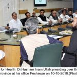 Khyber Pakhtunkhwa Minister for Health Hasham Inam Ullah presiding over a meeting
