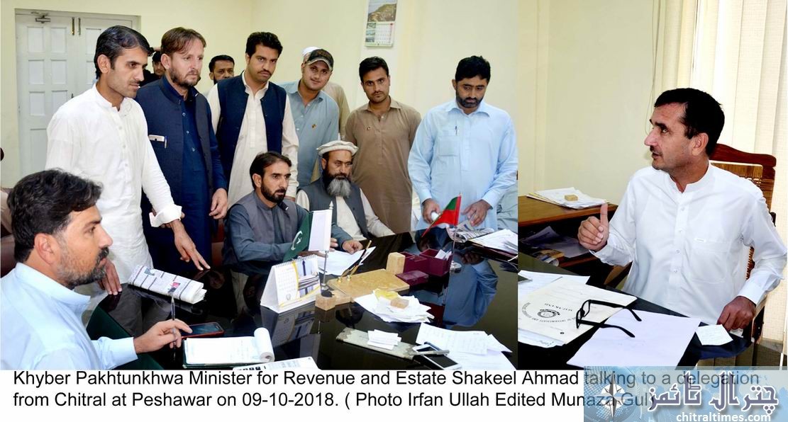 Khyber Pakhtunkhwa Minister for Revenue and Estate Shakeel Ahmad talking to a delegation R