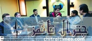 KP Senior Minister for TourismSports and Culture Atif Khan talking to a delegation from Chitral R