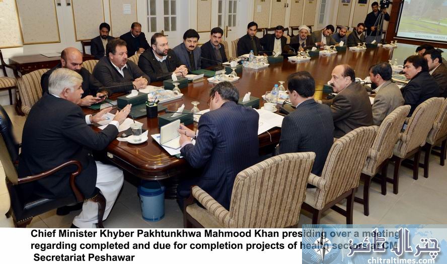 Chief Minister Khyber Pakhtunkhwa Mahmood Khan presiding over a meeting regarding completed and due for completion projects of health sectors at CM Secretariat Peshawar
