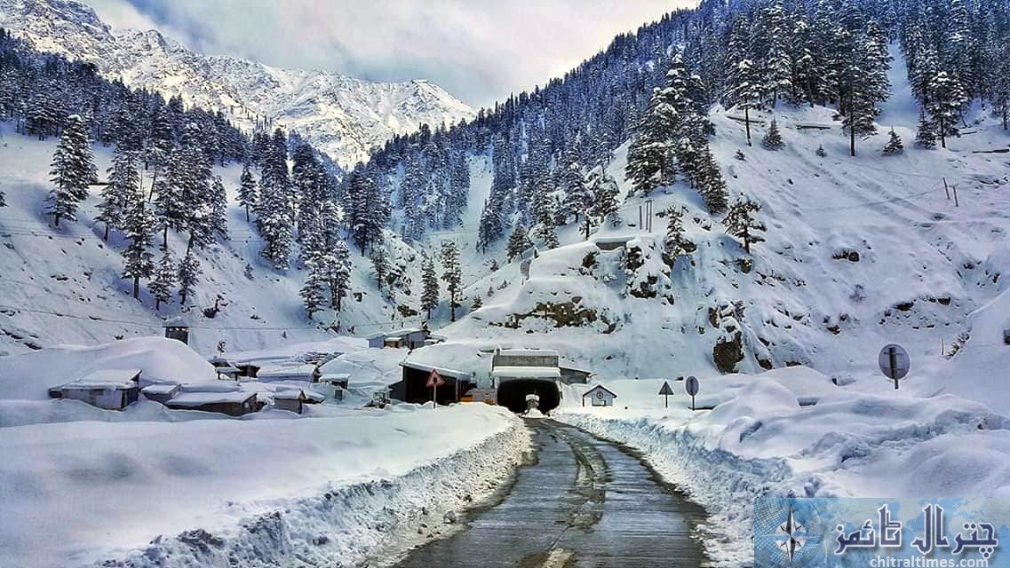 Chitral Lowari tunnel Chitral side after clearing snowfall trafic continues pic by Saif ur Rehman Aziz