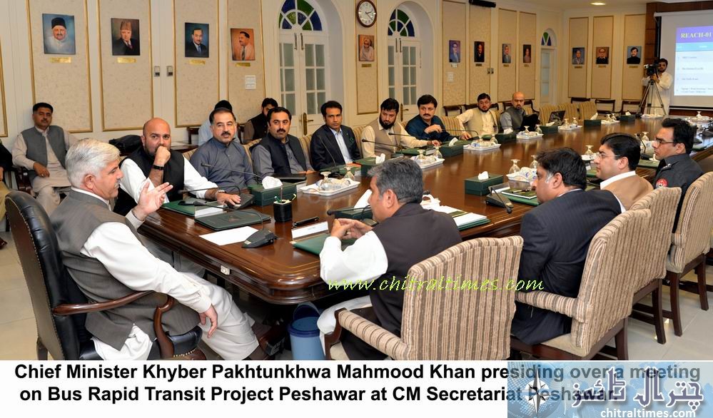 Chief Minister Khyber Pakhtunkhwa Mahmood Khan presiding over a meeting on Bus Rapid Transit Project Peshawar at CM Secretariat Peshawar