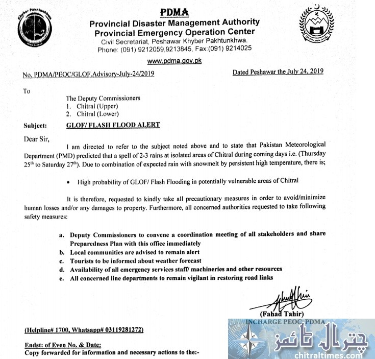 pdma advice and weahter alert for chitral