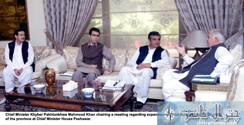 Chief Minister Khyber Pakhtunkhwa Mahmood Khan chairing a meeting regarding expansion of Food Authority to 15 other Districts of the province at Chief Minister House Peshawar