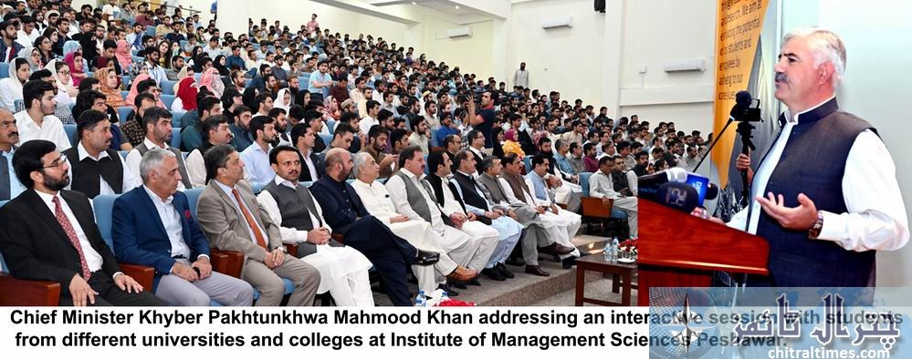 Chief Minister KP Mahmood Khan addressing an interactive session with students from different universities and colleges at IM Sciences Peshawar