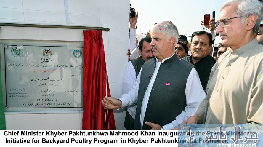 Chief Minister Khyber Pakhtunkhwa Mahmood Khan inaugurating the Prime Minister’s Initiative for Backyard Poultry Program in Khyber Pakhtunkhwa at Peshawar