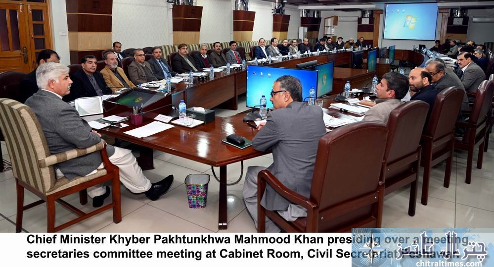 Chief Minister Khyber Pakhtunkhwa Mahmood Khan presiding over a meeting secretaries committee meeting at Cabinet Room Civil Secretariat Peshawar