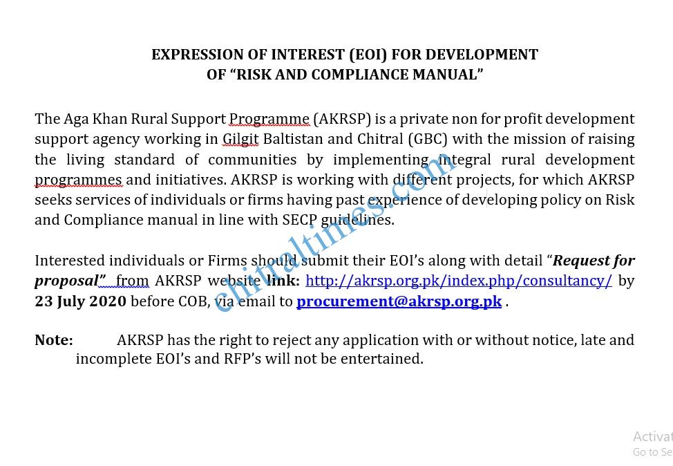 akrsp EOI for dev of risk and compliance manual