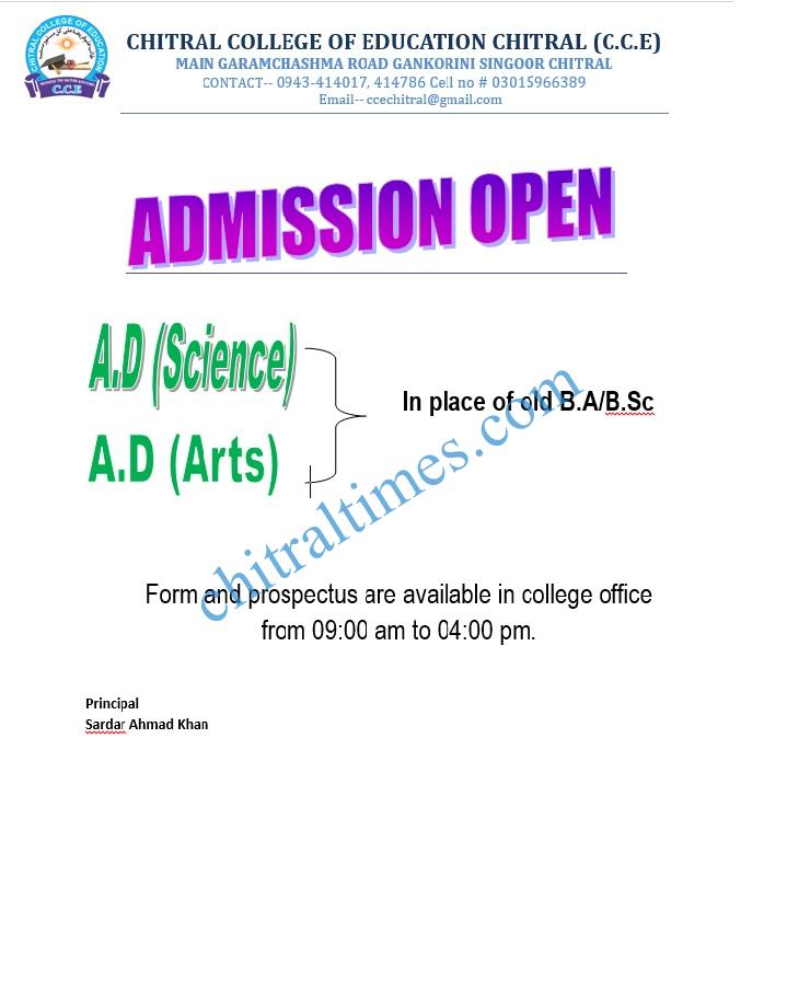 Admission Open Chitral College of Education 