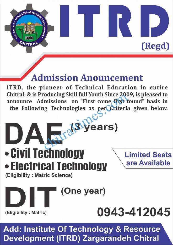 Admission Open-ITRD Chitral
