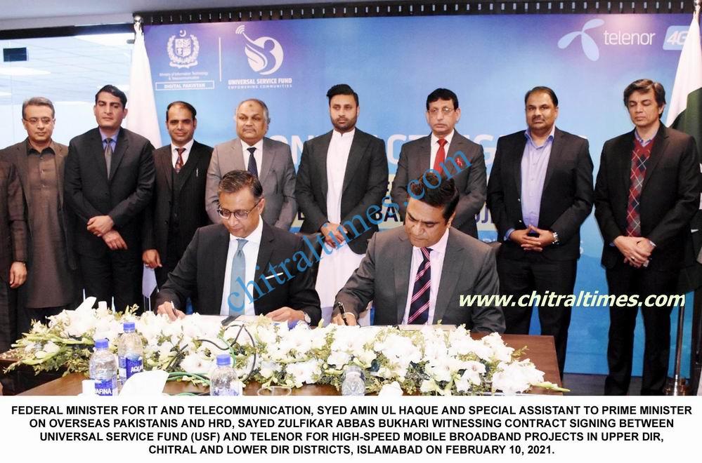 contract signed between usf and telenor for high speed broadband for chitral dir lowe and upper
