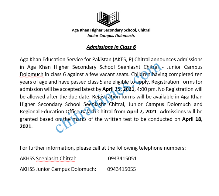 Admission Open-Class 6-AKESP Chitral
