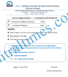 chitral college of education jobs