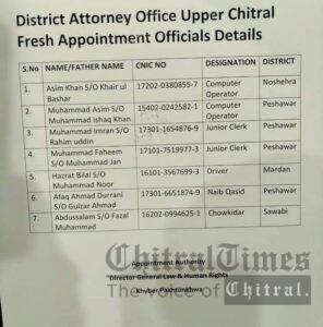 chitraltimes district attorney appointment