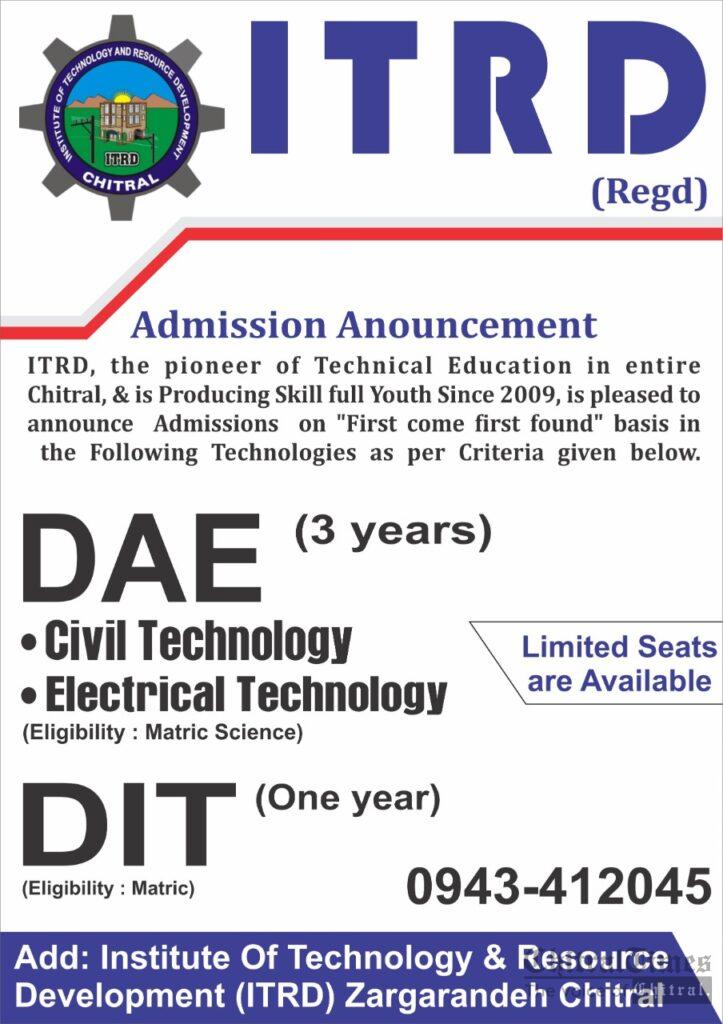 chitraltimes itrd admission open