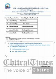 chitraltimes staff required chitral college of education