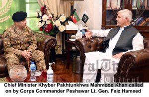 chitraltimes Chief Minister Khyber Pakhtunkhwa Mahmood Khan called on by corps commandere Peshawar Lt gen Faiz hameed