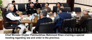 chitraltimes Chief Minister Khyber Pakhtunkhwa Mahmood Khan chairing meeting law and order