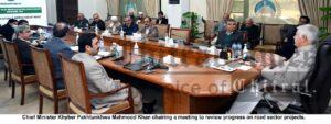 chitraltimes Chief Minister Khyber Pakhtunkhwa Mahmood Khan chairing a meeting to review progress on road sector projects 1