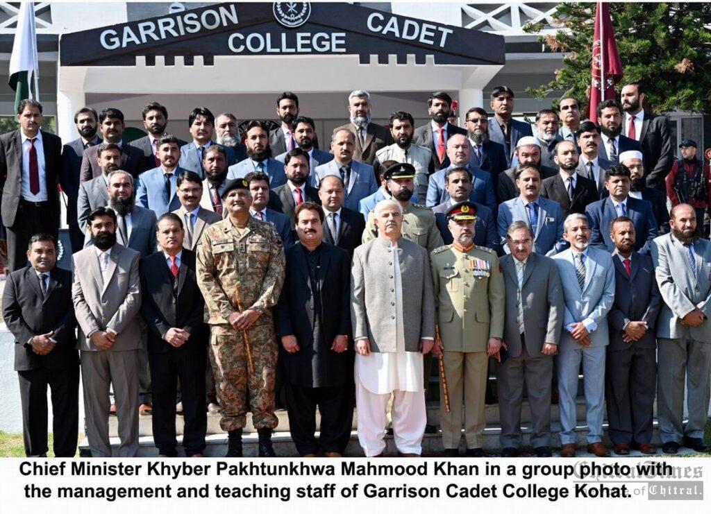chitraltimes cm kp mahmood khan group photo with managment of Garrison Cadet College kohat