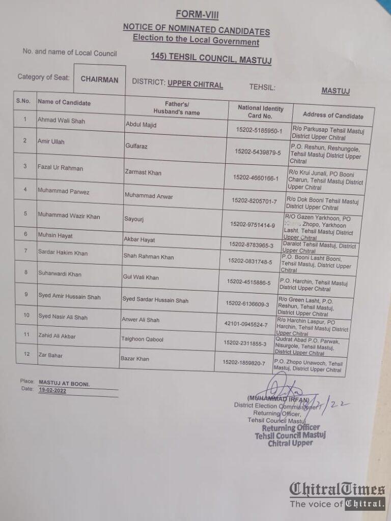 chitraltimes tehsil mastuj chairmanship candidates list