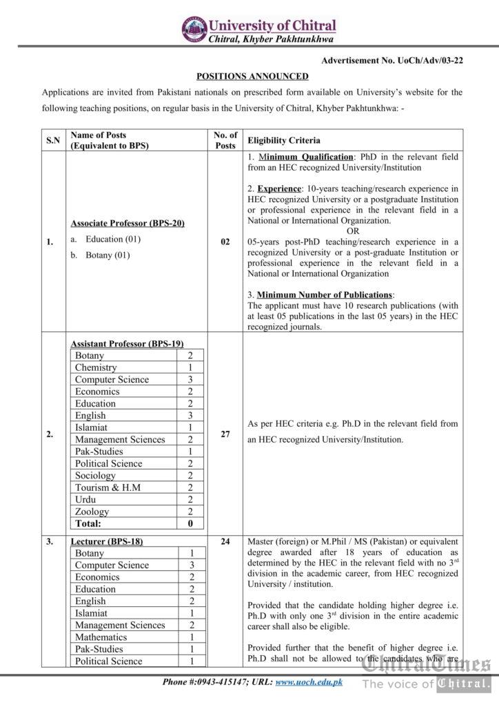 university of chitral job opportunities 1