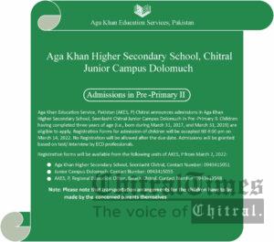 admission open pre primary akesp chitral