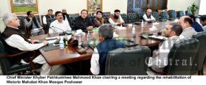 chitraltimes chief minister kpk chairing meeting on historic mahabat khan mosque peshawar