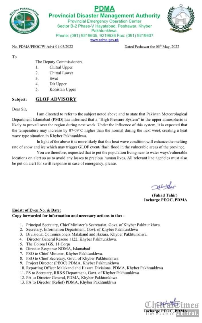 pdma advisory for kp chitral