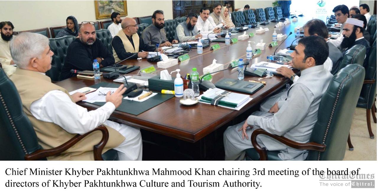 chitraltimes cm kpk mahmood chairing bod meeting of kp calcure and tourism authority
