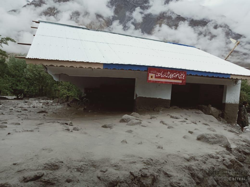 chitraltimes usc store collapsed in Brep chitral upper due to flood hit