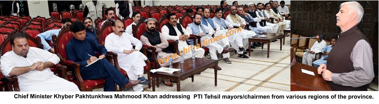 chitraltimes cm kp addressing pti tehsil chairmans in peshawar