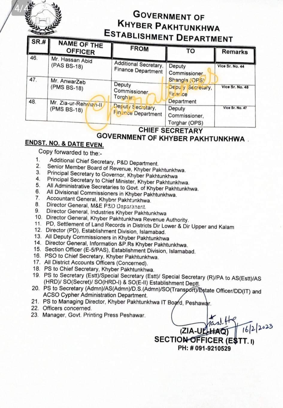 chitraltimes kp officials transfer order dcs and commissioners 2
