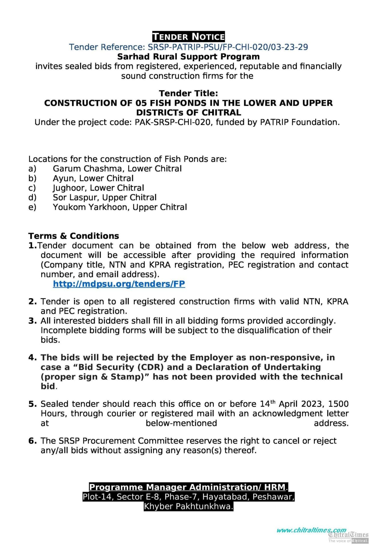 Tender Notice Fish Pond CHI 020 srsp chitral scaled