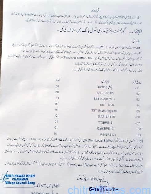 chitraltimes resolution for ghss bang staff