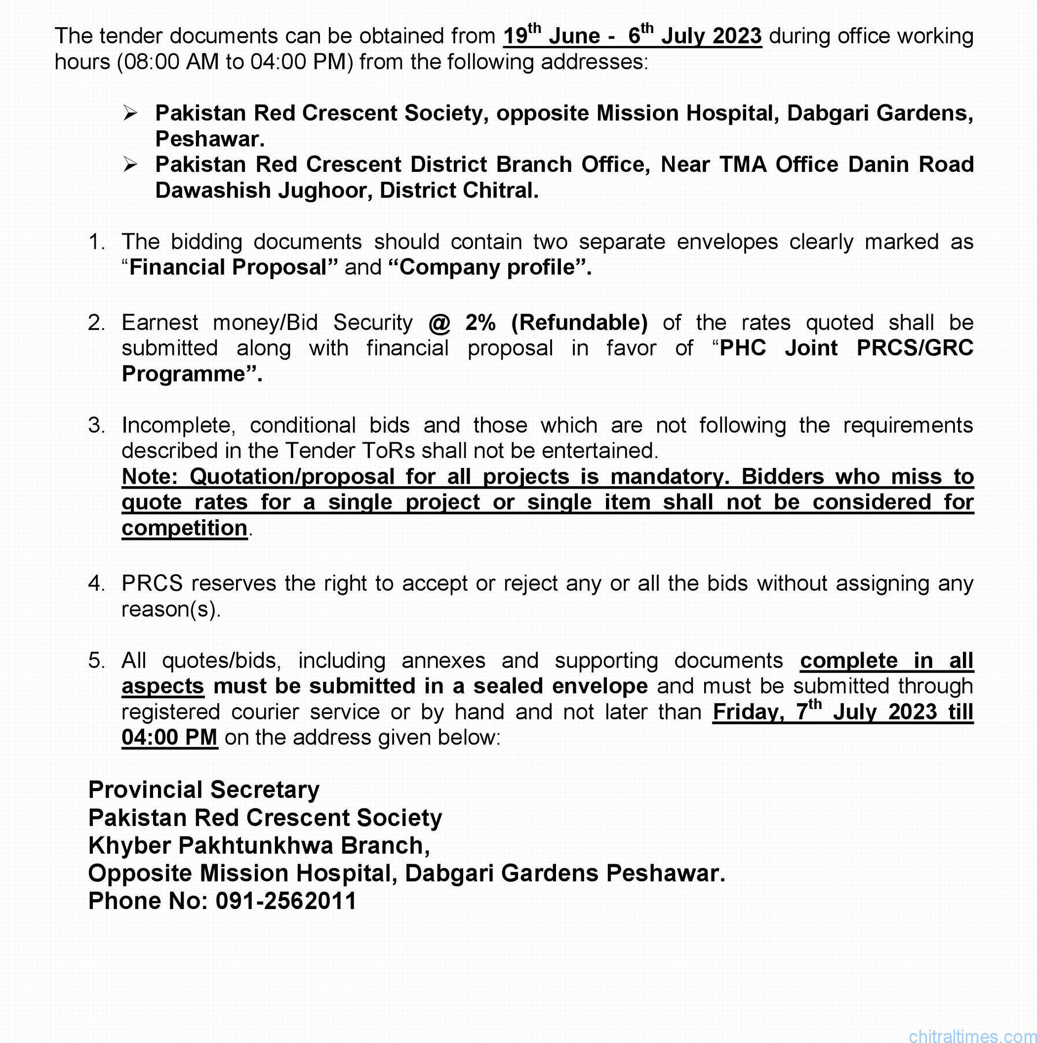 chitraltimes tender notice MMPs Chitral PRCS 2