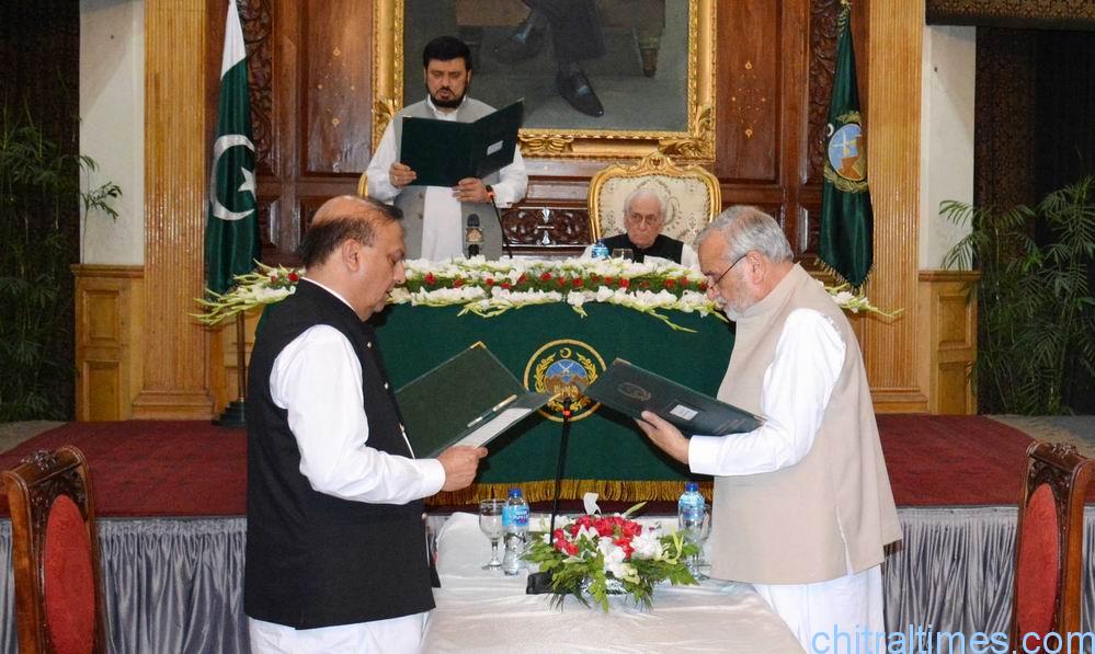 chitraltimes governor administering oath from two new members of kp cabinet