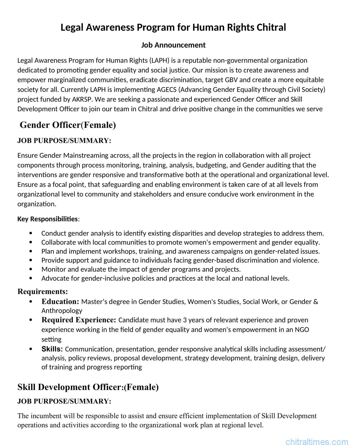 chitraltimes LAPH job vacant