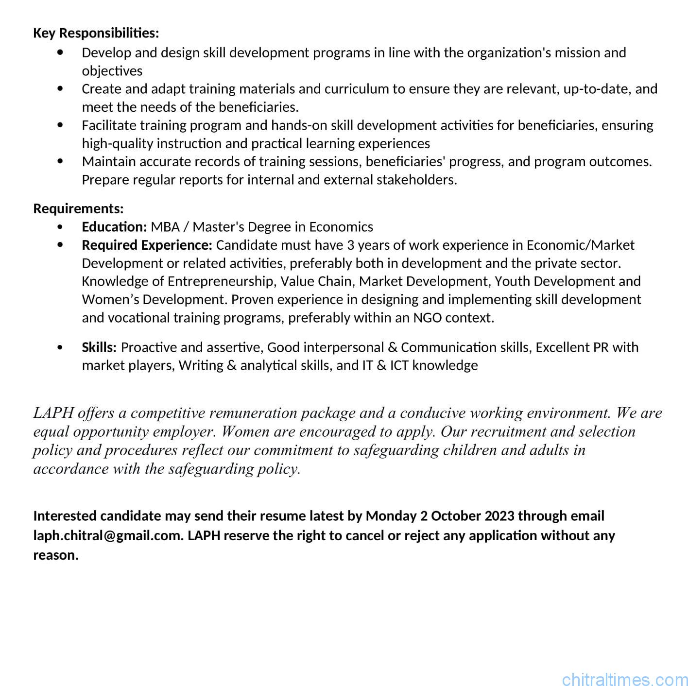 chitraltimes LAPH job vacant2