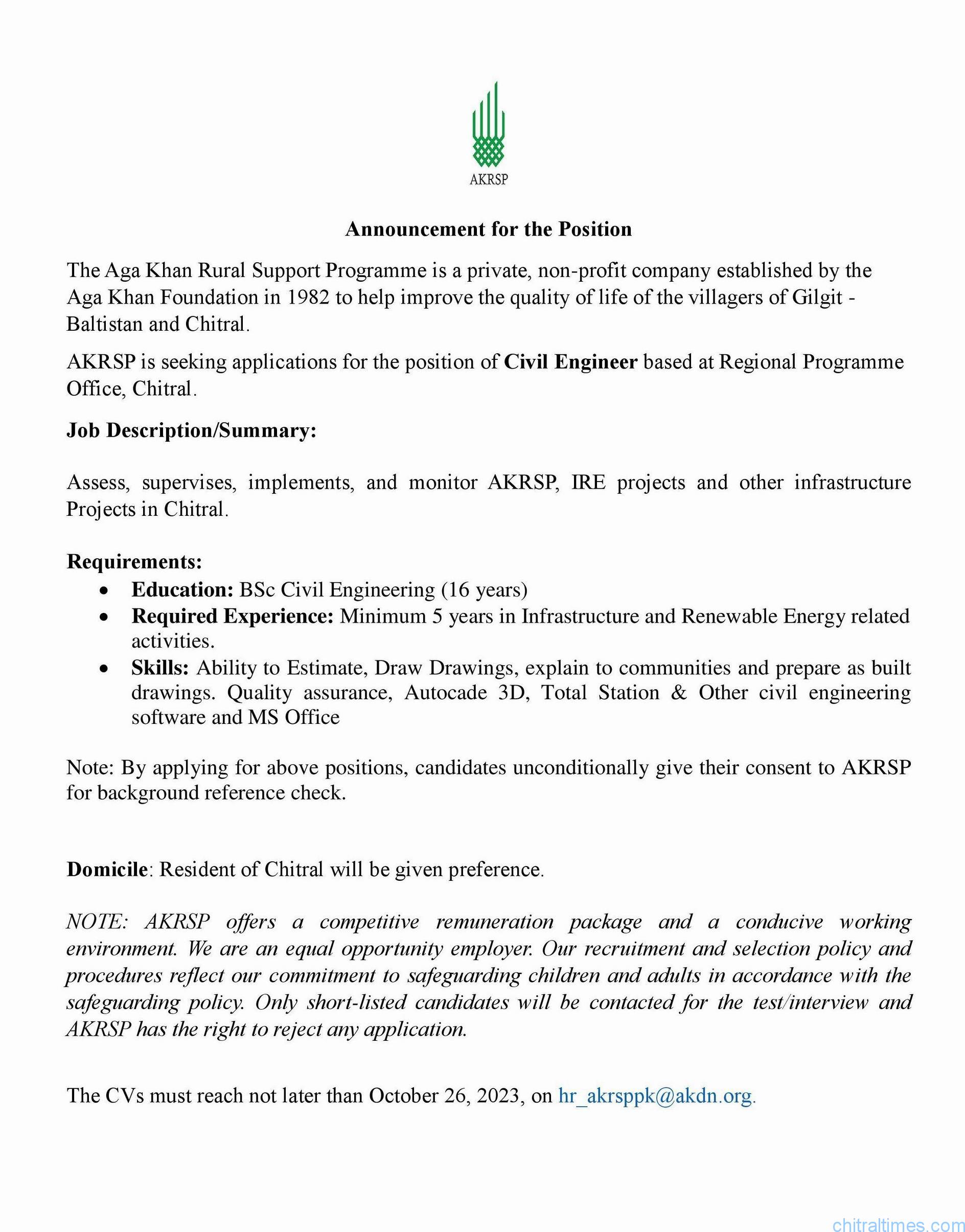 Job announcement Civil Engieer RPOC