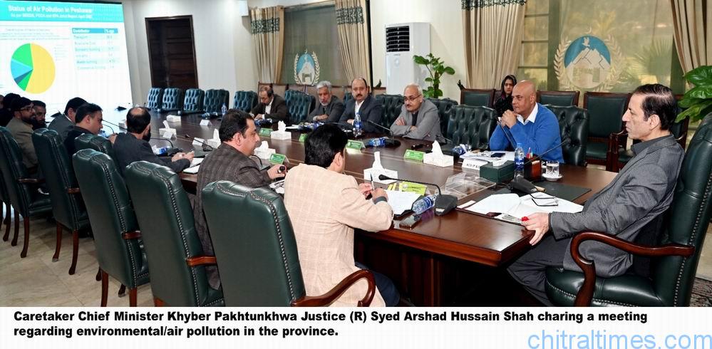 chitraltimes caretaker cm kp justice r syed arshad hussain shah chairing meeting on air pollution
