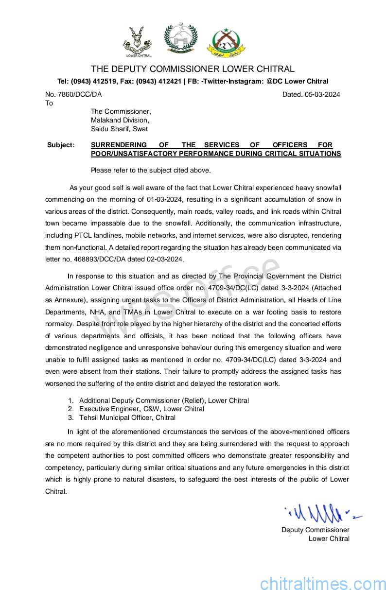 chitraltimes dc lower letter to commissioner to cellender officials for neglegence 3