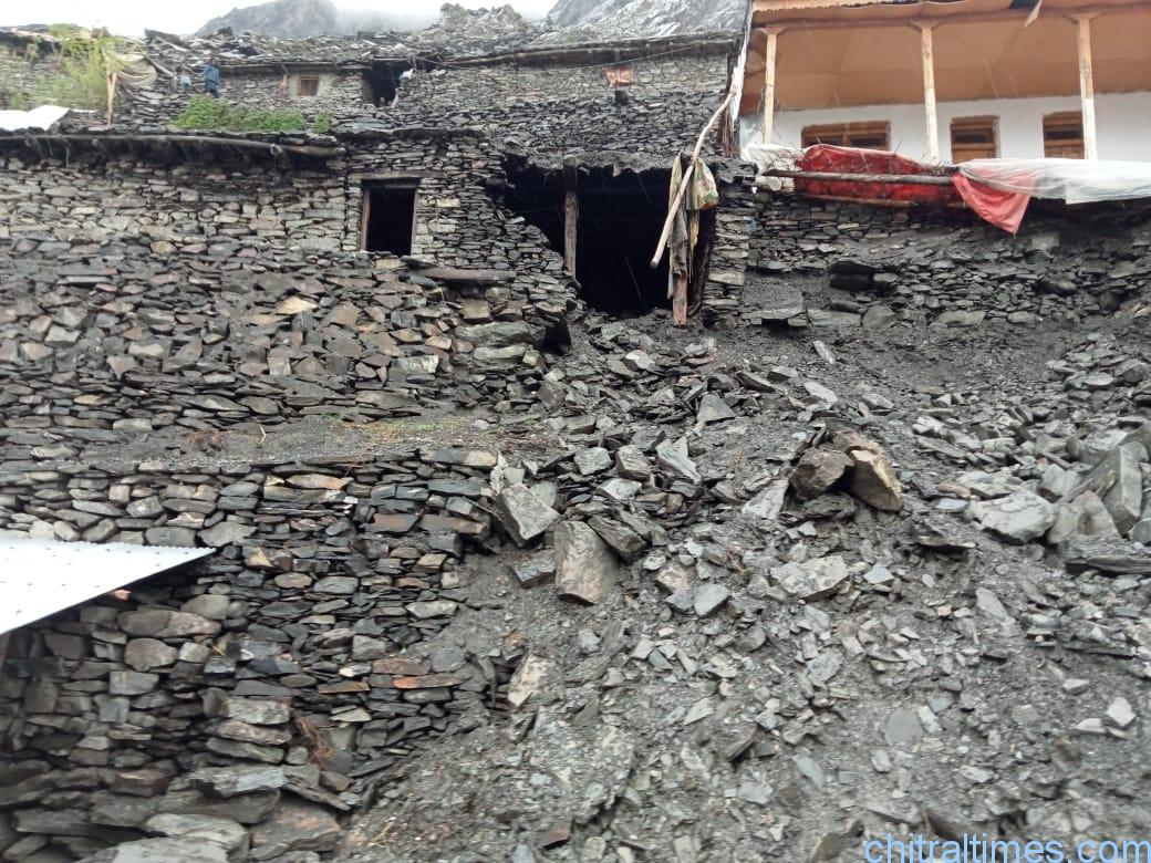 chitraltimes chitral rain distruction road blocked houses damaged 4