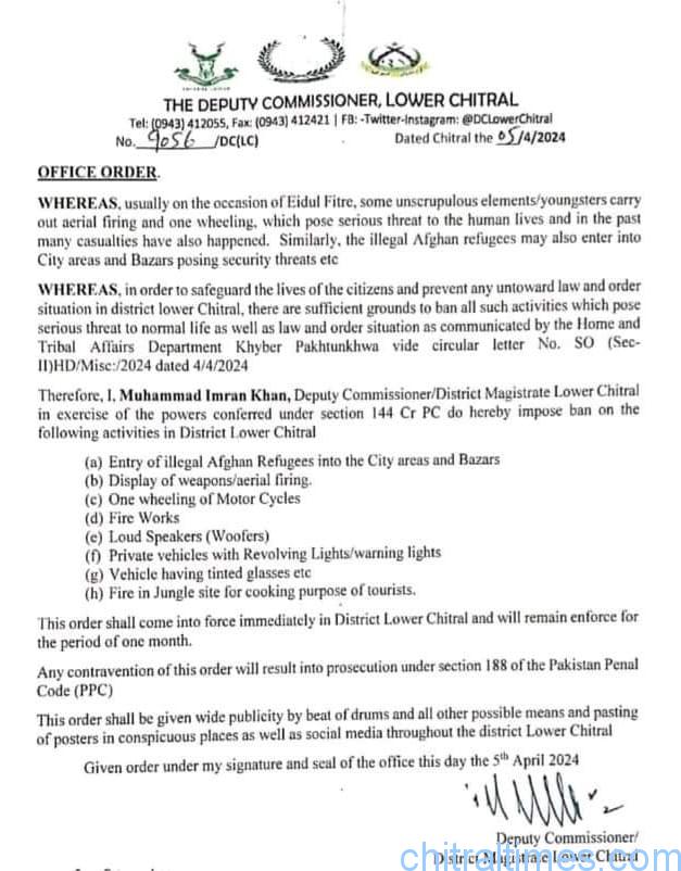 chitraltimes dc lower chitral 144 imposed